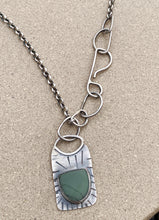 Load image into Gallery viewer, Sterling Silver Stamped Pendant Found Army Green Stone w Chain
