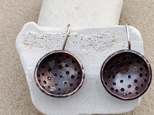 Load image into Gallery viewer, Copper Domed & Stamped Earrings w Sterling Dots