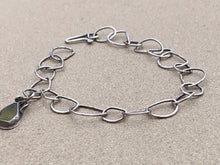 Load image into Gallery viewer, Sterling Silver Half Moon Link Chain Bracelet w Yellow Sea Glass Charm