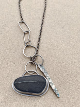 Load image into Gallery viewer, Sterling Silver Striped Found Beach Rock Pendant & Charm w Sterling Chain