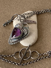 Load image into Gallery viewer, Sterling Silver Amethyst Heart Pendant w/ Sterling Charms and Rollo Chain