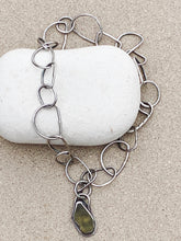 Load image into Gallery viewer, Sterling Silver Half Moon Link Chain Bracelet w Yellow Sea Glass Charm