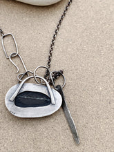 Load image into Gallery viewer, Sterling Silver Striped Found Beach Rock Pendant & Charm w Sterling Chain