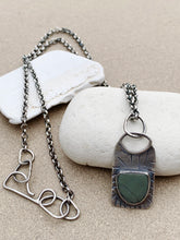 Load image into Gallery viewer, Sterling Silver Stamped Pendant Found Army Green Stone w Chain