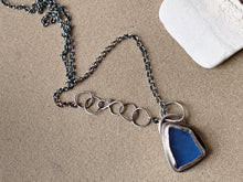 Load image into Gallery viewer, Sterling Silver Stamped Pendant with Cobalt Blue Sea Glass & Chain