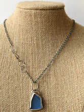 Load image into Gallery viewer, Sterling Silver Stamped Pendant with Cobalt Blue Sea Glass & Chain