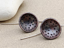 Load image into Gallery viewer, Copper Domed & Stamped Earrings w Sterling Dots