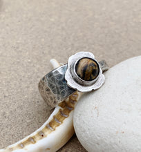 Load image into Gallery viewer, Hammered Sterling Silver Ring w/ Brown Agate