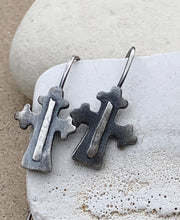 Load image into Gallery viewer, Sterling Silver Cross Patina Earrings