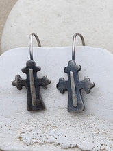 Load image into Gallery viewer, Sterling Silver Cross Patina Earrings