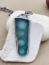 Load image into Gallery viewer, Sterling Silver Pendant Ice Blue Sea Glass w Sterling Chain