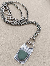 Load image into Gallery viewer, Sterling Silver Stamped Pendant Found Army Green Stone w Chain
