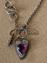 Load image into Gallery viewer, Sterling Silver Amethyst Heart Pendant w/ Sterling Charms and Rollo Chain