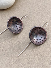 Load image into Gallery viewer, Copper Domed & Stamped Earrings w Sterling Dots