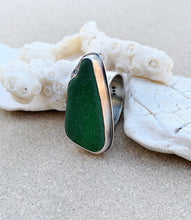 Load image into Gallery viewer, Custom Sterling Silver & Green Sea Glass Ring
