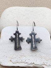 Load image into Gallery viewer, Sterling Silver Cross Patina Earrings