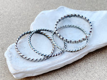 Load image into Gallery viewer, Set of 4 Sterling Silver Stackables Hammered Dots and Twist Rings