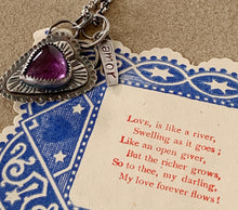 Load image into Gallery viewer, Sterling Silver Amethyst Heart Pendant w/ Sterling Charms and Rollo Chain