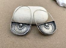 Load image into Gallery viewer, Sterling Silver Half Moon Shadowbox Stamped Hoops