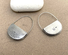 Load image into Gallery viewer, Sterling Silver Half Moon Shadowbox Stamped Hoops