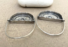 Load image into Gallery viewer, Sterling Silver Half Moon Shadowbox Stamped Hoops