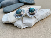 Load image into Gallery viewer, Textured Sterling Silver Earrings With Blue Stone