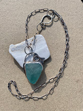 Load image into Gallery viewer, Stamped Sterling Silver Light Ice Blue Found Sea Glass Pendant & Chain Necklace