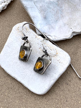 Load image into Gallery viewer, Sterling Silver w/ Round Rose Cut Citrine Dangle Earrings