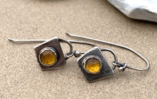 Load image into Gallery viewer, Sterling Silver w/ Round Rose Cut Citrine Dangle Earrings