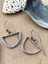 Load image into Gallery viewer, Sterling Silver Stamped Half Moon Dangle Earrings