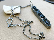 Load image into Gallery viewer, Vintage Carved Black Coral Pendant / Repurposed Sterling / Chain