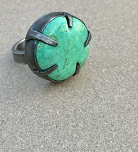 Load image into Gallery viewer, Sterling Silver Round Turquoise Prong Ring