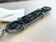 Load image into Gallery viewer, Vintage Carved Black Coral Pendant / Repurposed Sterling / Chain