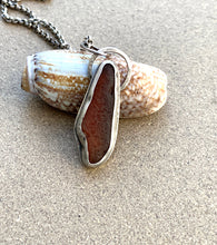 Load image into Gallery viewer, Sterling Silver Brown Found Sea Glass Pendant w/ Rolo Chain