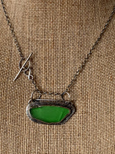 Load image into Gallery viewer, Stamped Sterling Silver w/ Emerald Green Found Sea Glass Pendant w/ Chain