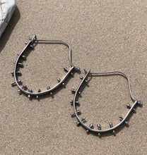 Load image into Gallery viewer, Sterling Silver Stamped & Riveted Hoop Earrings