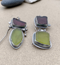 Load image into Gallery viewer, Sterling Silver Found Purple & Green Sea Glass Earrings