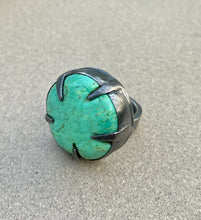 Load image into Gallery viewer, Sterling Silver Round Turquoise Prong Ring