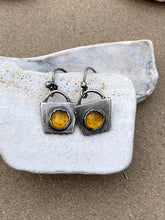 Load image into Gallery viewer, Sterling Silver w/ Round Rose Cut Citrine Dangle Earrings