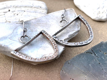 Load image into Gallery viewer, Sterling Silver Stamped Half Moon Dangle Earrings