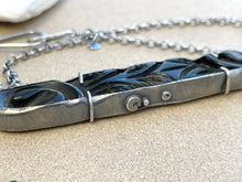 Load image into Gallery viewer, Vintage Carved Black Coral Pendant / Repurposed Sterling / Chain