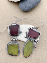 Load image into Gallery viewer, Sterling Silver Found Purple & Green Sea Glass Earrings