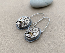Load image into Gallery viewer, Sterling Silver "What Time Is It" Repurposed Steampunk Earrings