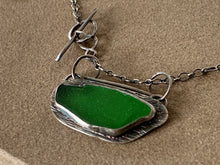Load image into Gallery viewer, Stamped Sterling Silver w/ Emerald Green Found Sea Glass Pendant w/ Chain