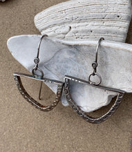 Load image into Gallery viewer, Sterling Silver Stamped Half Moon Dangle Earrings