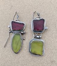 Load image into Gallery viewer, Sterling Silver Found Purple & Green Sea Glass Earrings