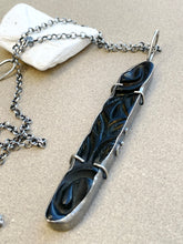 Load image into Gallery viewer, Vintage Carved Black Coral Pendant / Repurposed Sterling / Chain