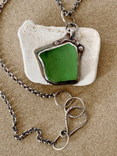 Load image into Gallery viewer, Sterling Silver with Emerald Green Found Sea Glass Stingray Pendant Chain Necklace