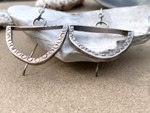 Load image into Gallery viewer, Sterling Silver Stamped Half Moon Dangle Earrings