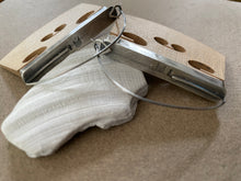 Load image into Gallery viewer, Sterling Silver & Wood Violin Bridge Hoop Earrings